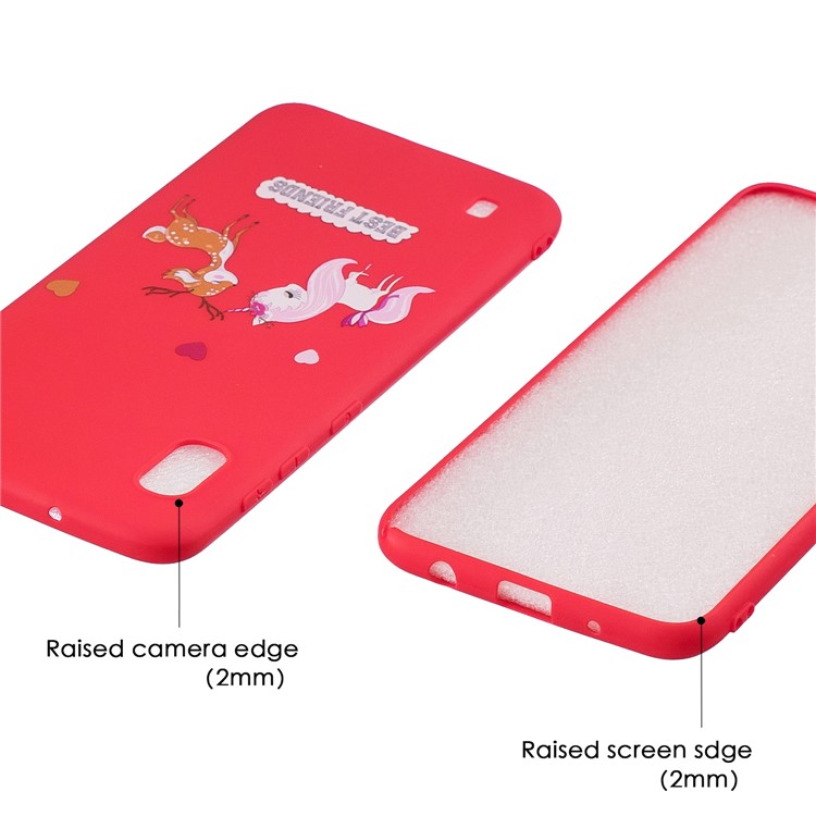 Pattern Printing Anti-fingerprint Matte TPU Phone Shell for Samsung Galaxy A10 - Red / Unicorn and Elk-5