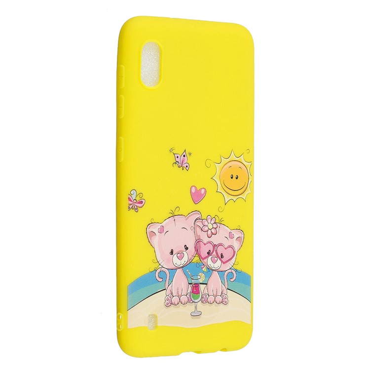 Pattern Printing Anti-fingerprint Matte TPU Phone Shell for Samsung Galaxy A10 - Yellow / Couple Bears-2