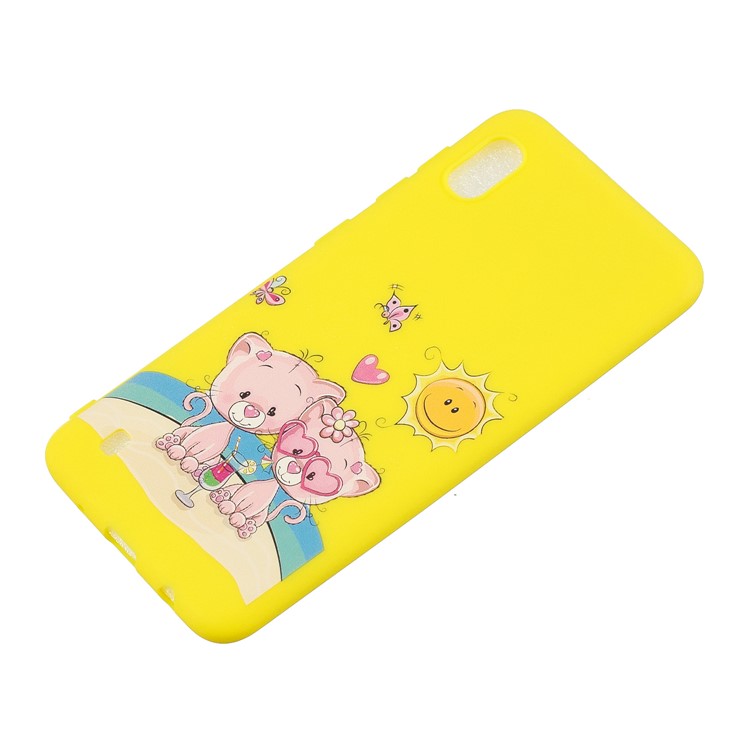 Pattern Printing Anti-fingerprint Matte TPU Phone Shell for Samsung Galaxy A10 - Yellow / Couple Bears-3