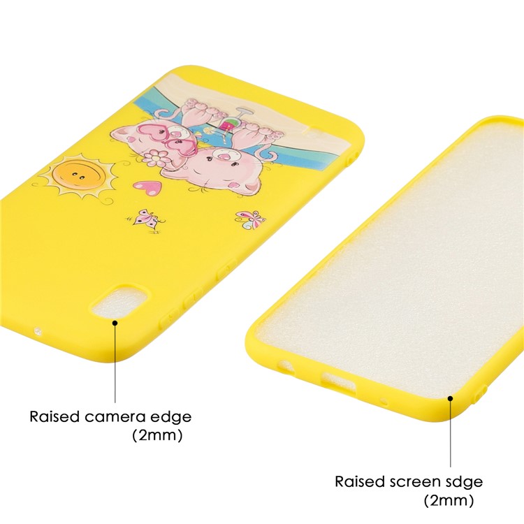 Pattern Printing Anti-fingerprint Matte TPU Phone Shell for Samsung Galaxy A10 - Yellow / Couple Bears-5