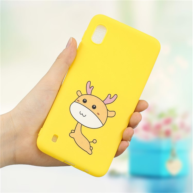 Pattern Printing Anti-fingerprint Matte TPU Phone Shell for Samsung Galaxy A10 - Yellow / Running Deer-1
