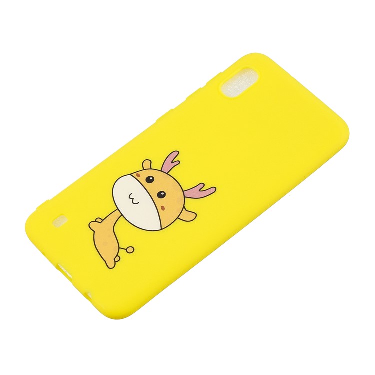 Pattern Printing Anti-fingerprint Matte TPU Phone Shell for Samsung Galaxy A10 - Yellow / Running Deer-3