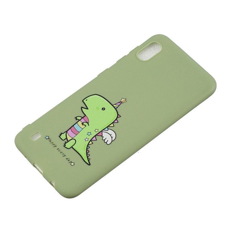 Pattern Printing Anti-fingerprint Matte TPU Phone Shell for Samsung Galaxy A10 - Green / Cartoon Dinosaur-3