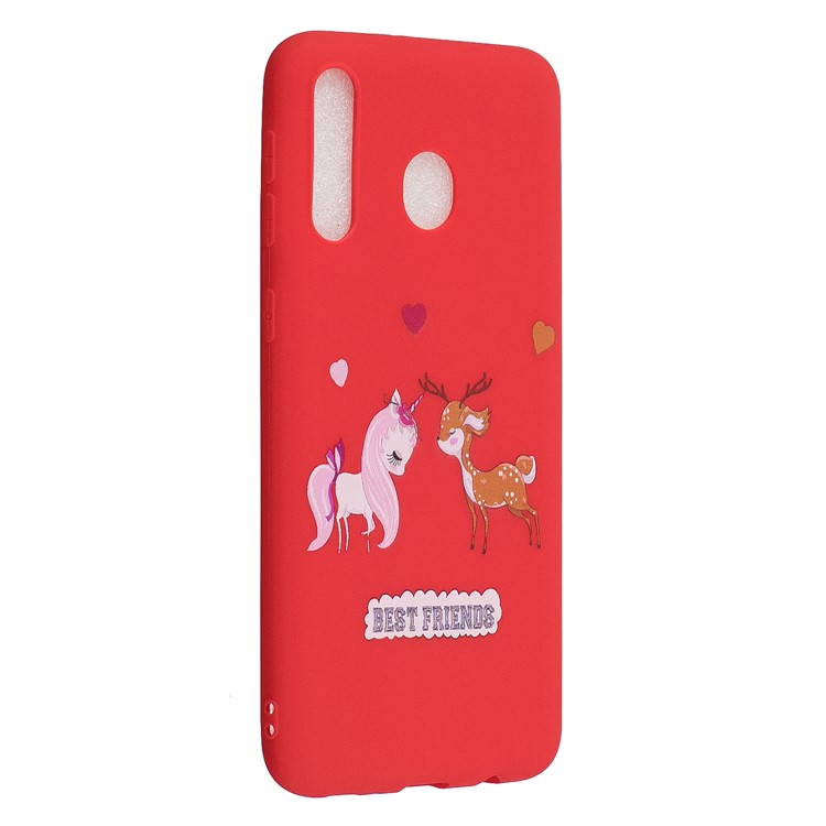Pattern Printing TPU Matte Soft Phone Cover for Samsung Galaxy M30 / A40s - Red / Horse and Deer-2