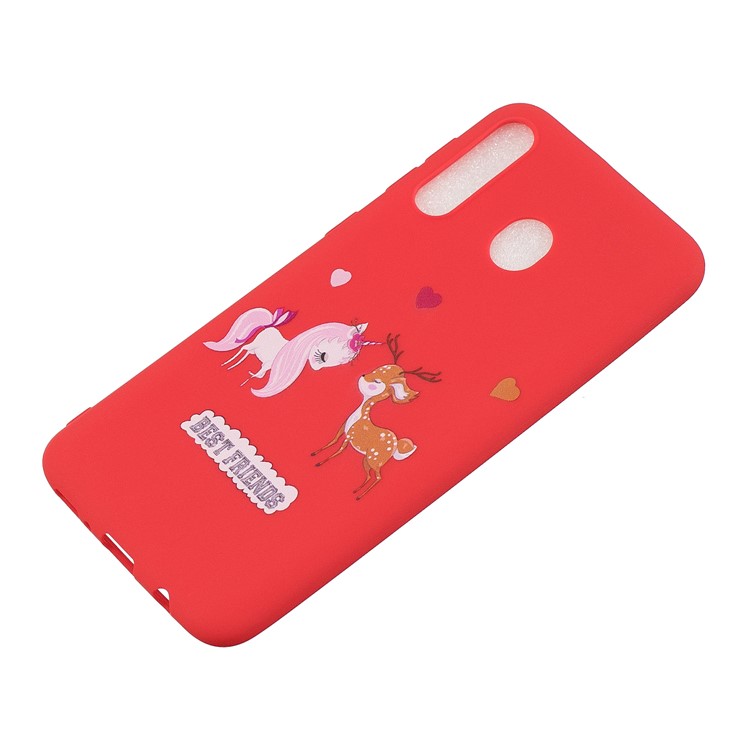 Pattern Printing TPU Matte Soft Phone Cover for Samsung Galaxy M30 / A40s - Red / Horse and Deer-3