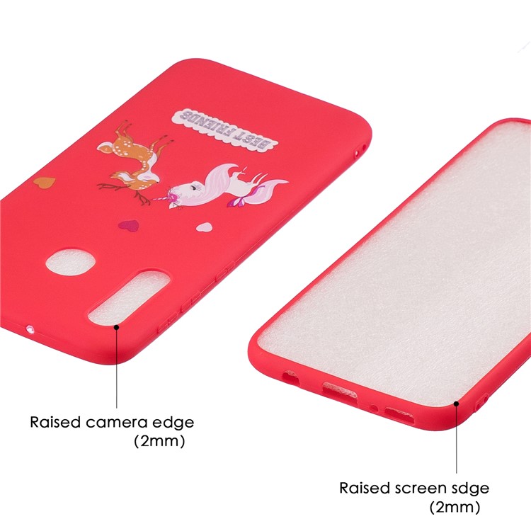 Pattern Printing TPU Matte Soft Phone Cover for Samsung Galaxy M30 / A40s - Red / Horse and Deer-5