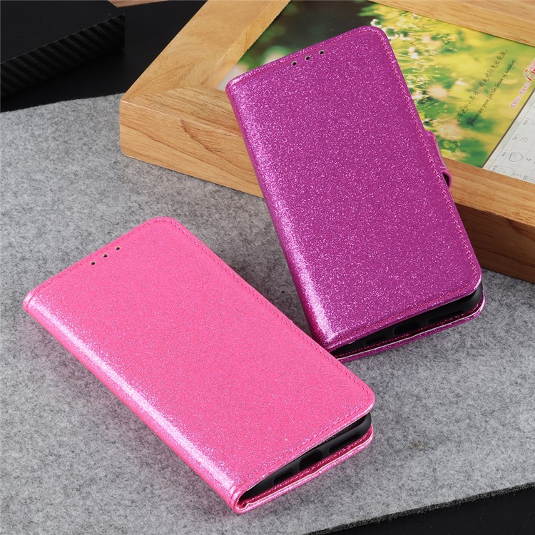 Glittery Powder Wallet Stand Leather Phone Casing for Samsung Galaxy A50 - Pink-10