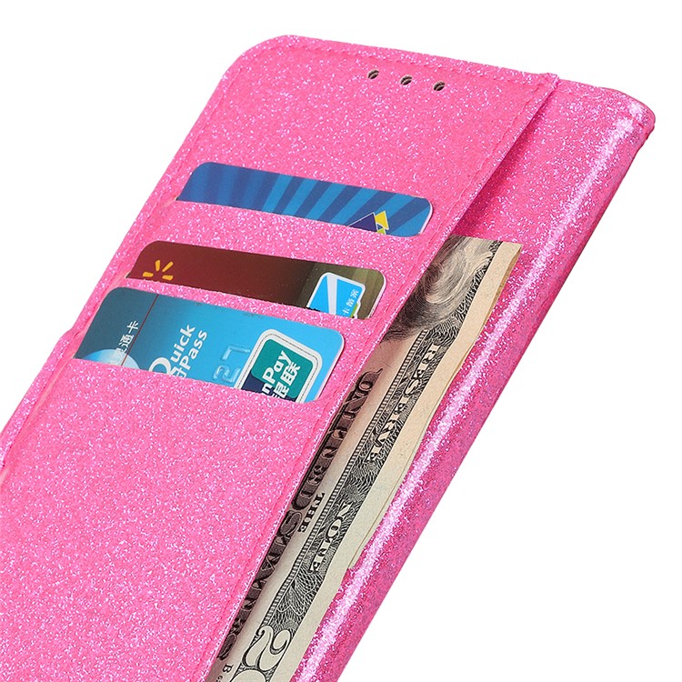 Glittery Powder Wallet Stand Leather Phone Casing for Samsung Galaxy A50 - Pink-6