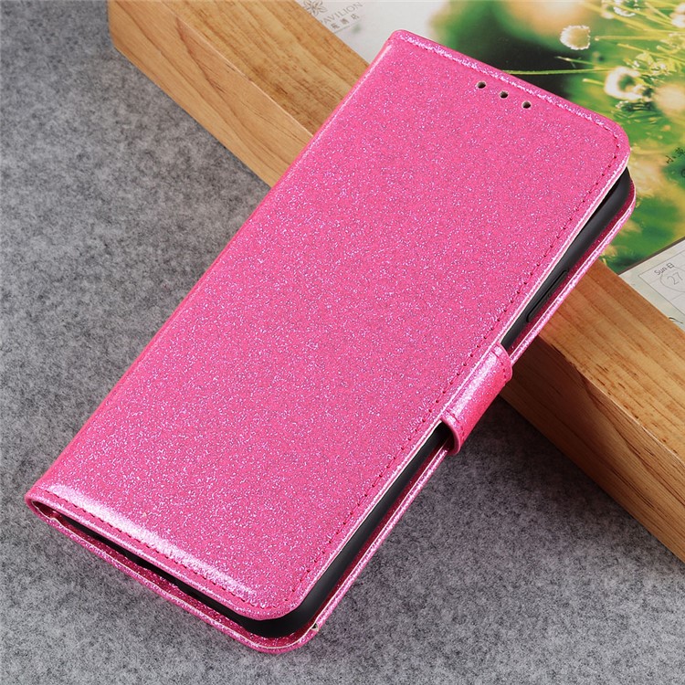 Glittery Powder Wallet Stand Leather Phone Casing for Samsung Galaxy A50 - Pink-9