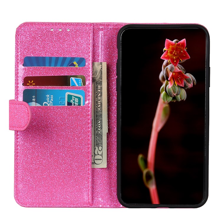 Glittery Powder Wallet Stand Flip Leather Phone Cover for Samsung Galaxy A30 - Pink-6