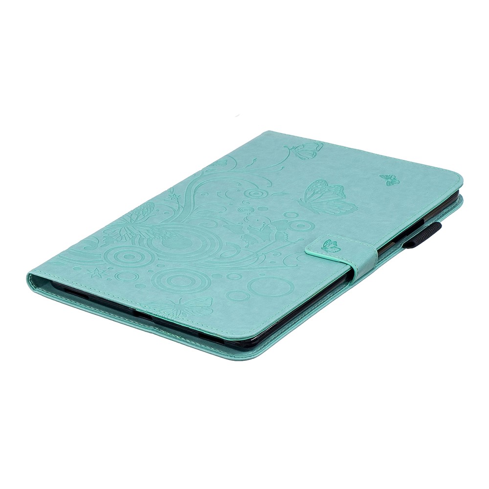 Butterflies Imprent PU le Cuir Portefeuille Couvercle de Tablette Pour Galaxy Tab A 10.1 (2019) Sm-t515 / SM-T510 - Cyan