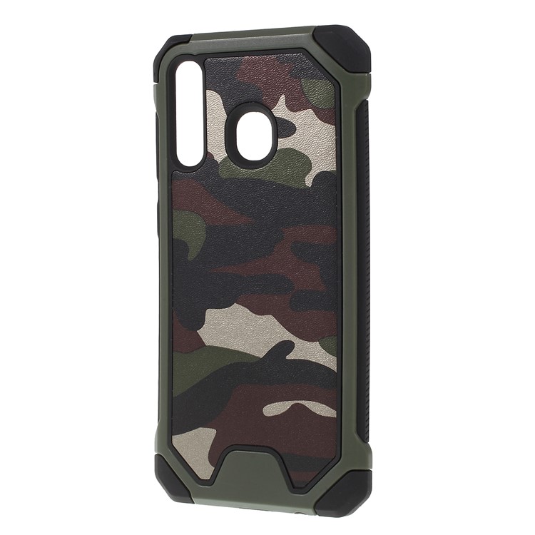 Camouflage Leather Coated PC TPU Shockproof Protective Shell for Samsung Galaxy A30 - Green-3