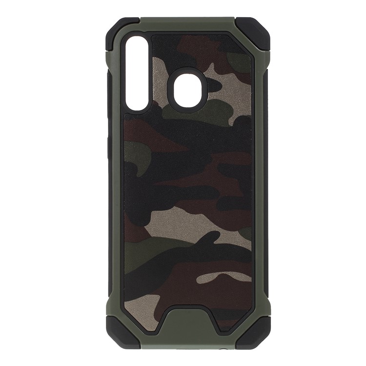 Camouflage Leather Coated PC TPU Shockproof Protective Shell for Samsung Galaxy A50 - Green-1