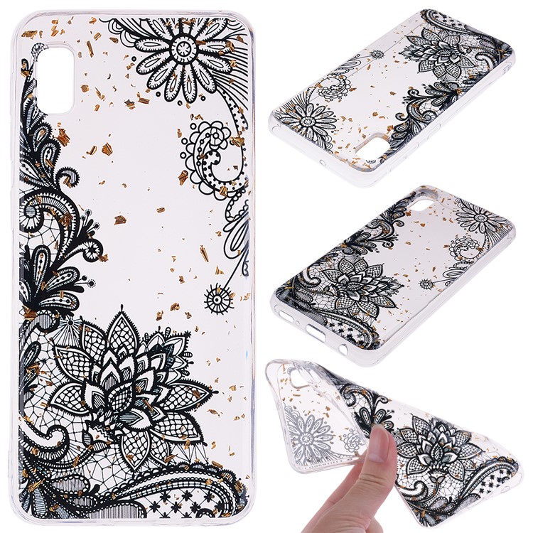 Glitter Sequins Inlaid Style TPU Phone Case for Samsung Galaxy A10e - Black Lace-1