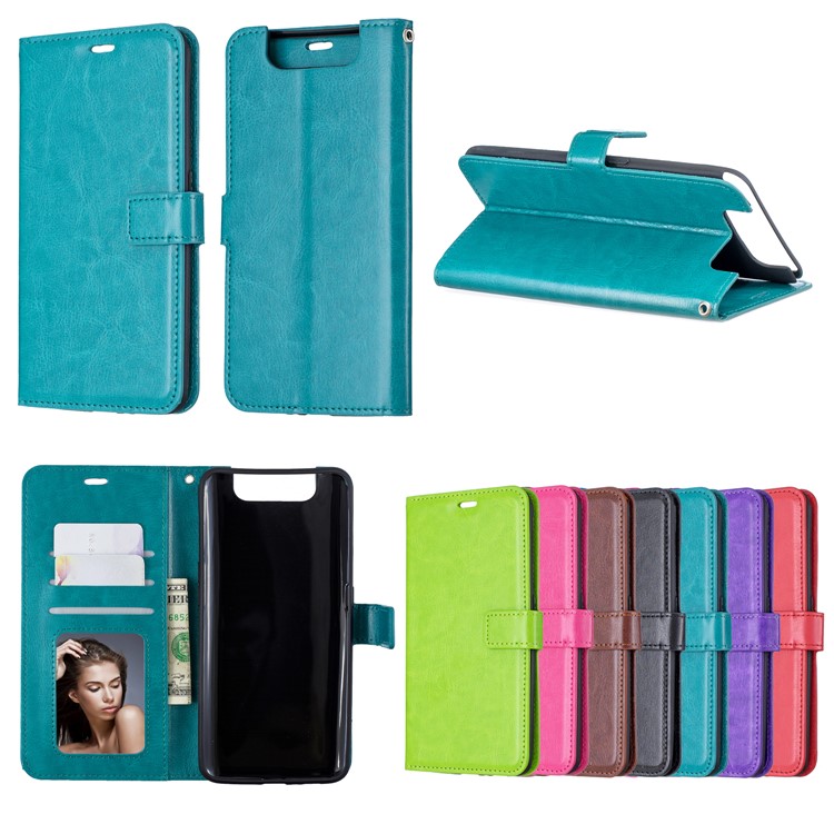 Litchi Skin Wallet Leather Stand Casing for Samsung Galaxy A80 - Sky Blue-10