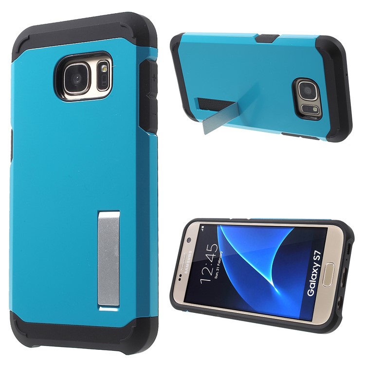 

Plastic + TPU Shell Cover with Kickstand for Samsung Galaxy S7 G930 - Baby Blue