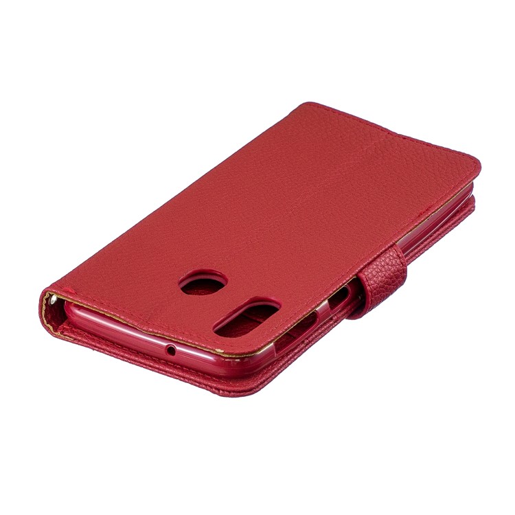 Litchi Skin Wallet Leather Stand Phone Casing for Samsung Galaxy M20 - Red-7