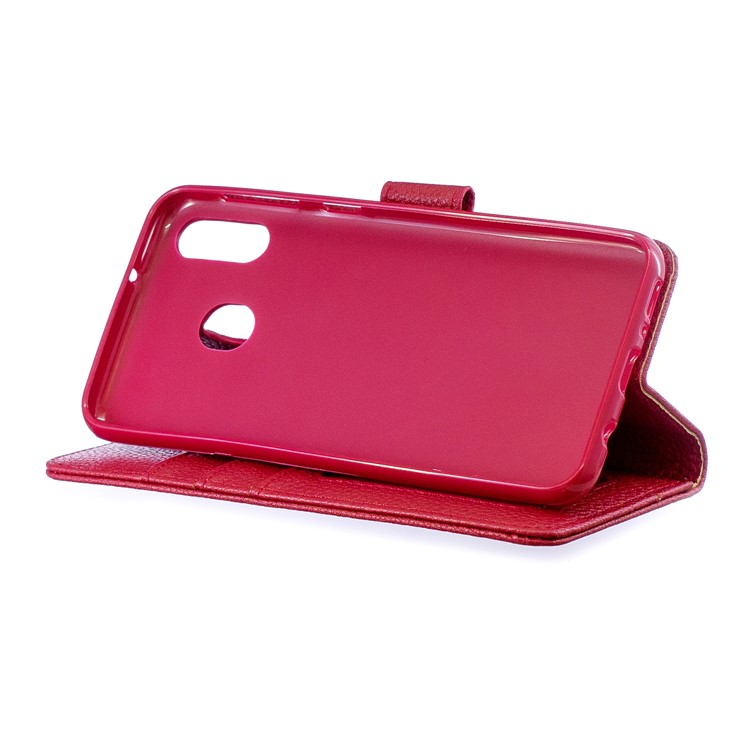 Litchi Skin Wallet Leather Stand Phone Casing for Samsung Galaxy M20 - Red-8