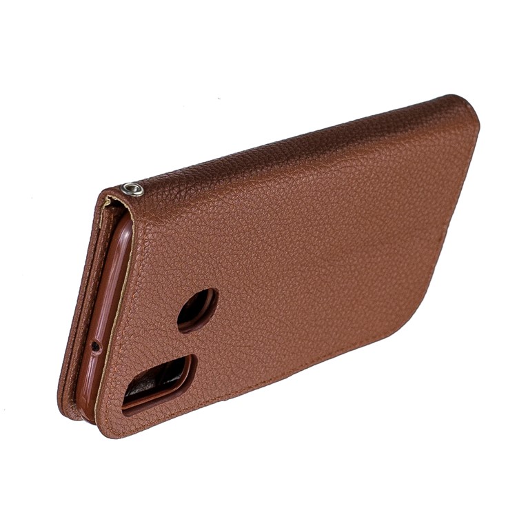 Litchi Skin Wallet Leather Stand Phone Case Cover for Samsung Galaxy A40 - Brown-10