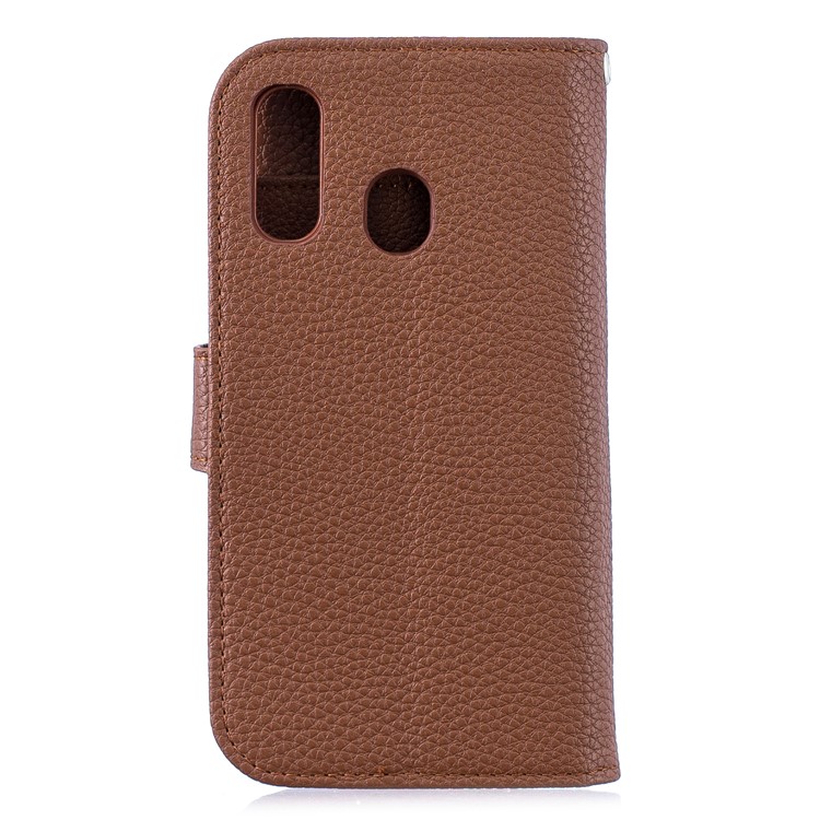 Litchi Skin Wallet Leather Stand Phone Case Cover for Samsung Galaxy A40 - Brown-2