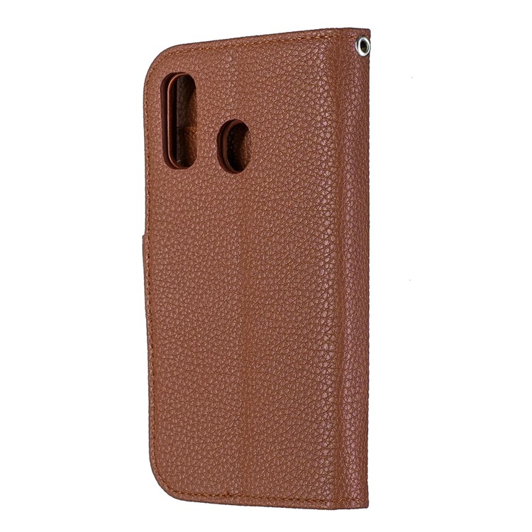 Litchi Skin Wallet Leather Stand Phone Case Cover for Samsung Galaxy A40 - Brown-5