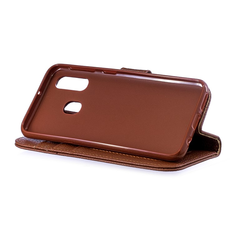 Litchi Skin Wallet Leather Stand Phone Case Cover for Samsung Galaxy A40 - Brown-7