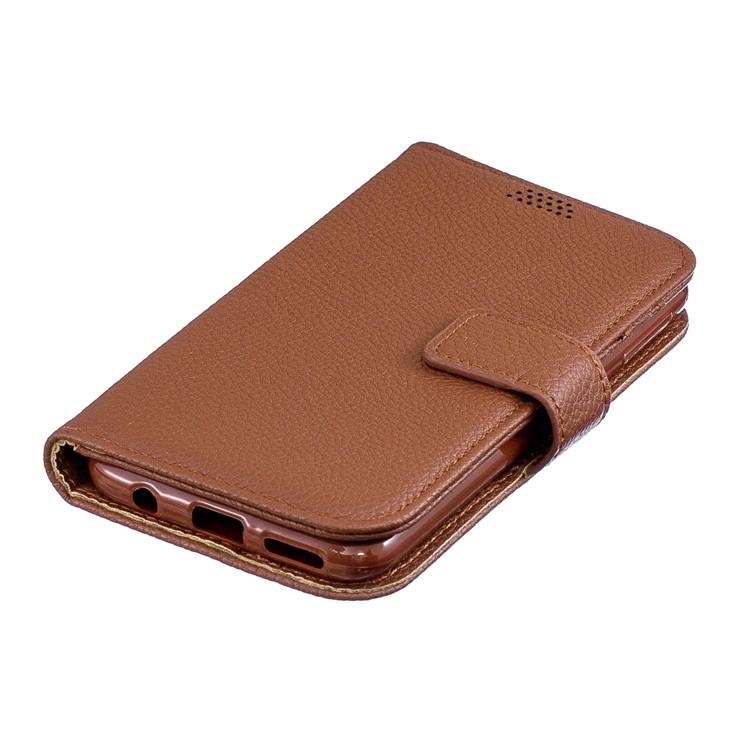 Litchi Skin Wallet Leather Stand Phone Case Cover for Samsung Galaxy A40 - Brown-8