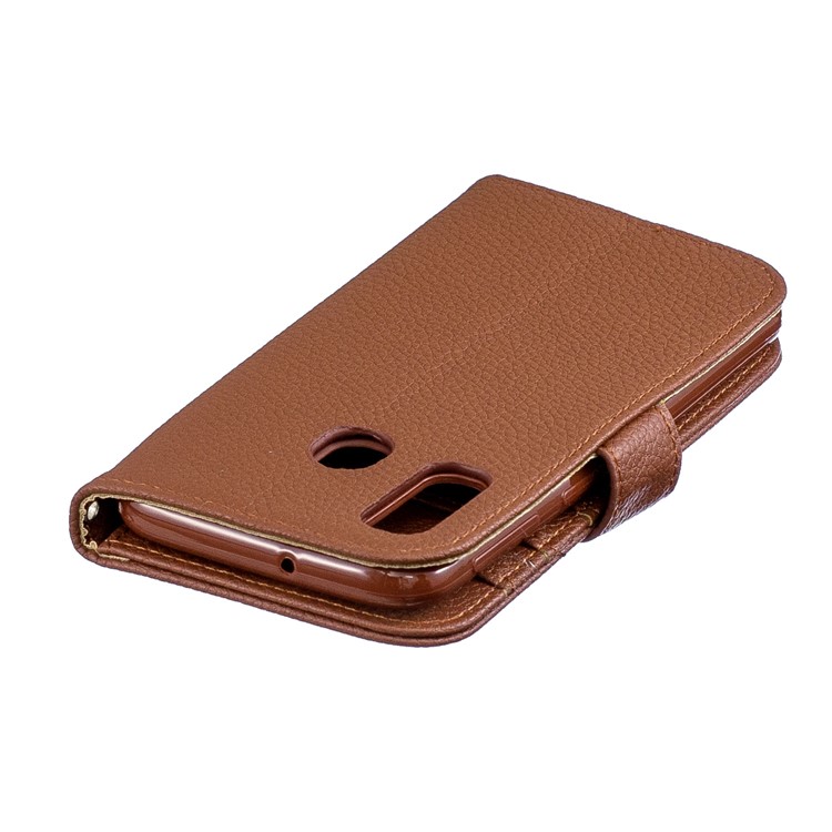 Litchi Skin Wallet Leather Stand Phone Case Cover for Samsung Galaxy A40 - Brown-9