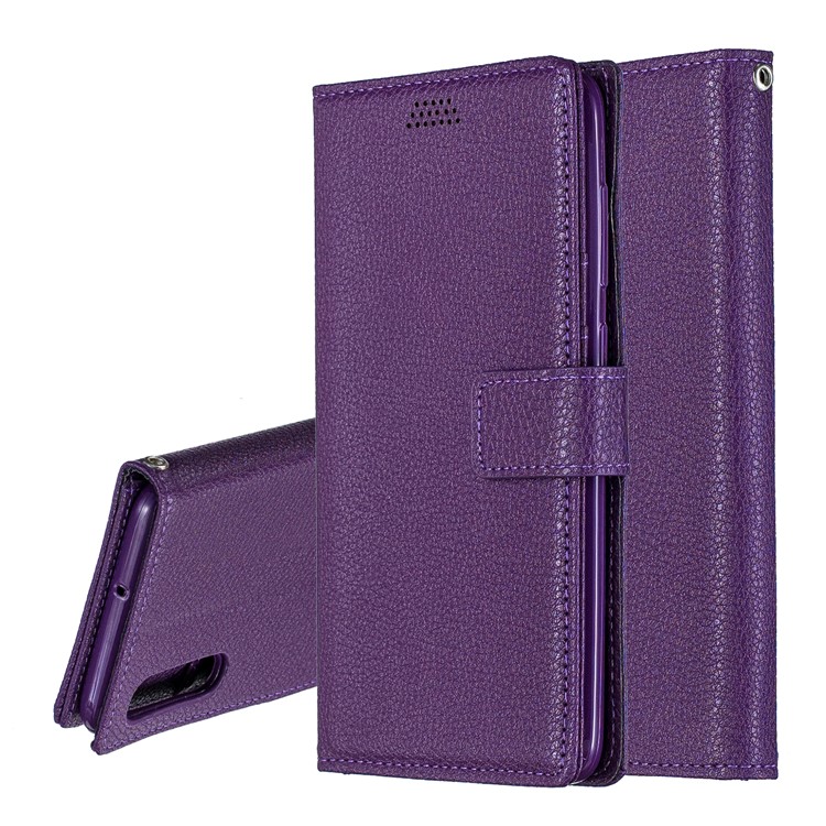 Litchi Skin Leather Wallet Case for Samsung Galaxy A70 - Purple-1