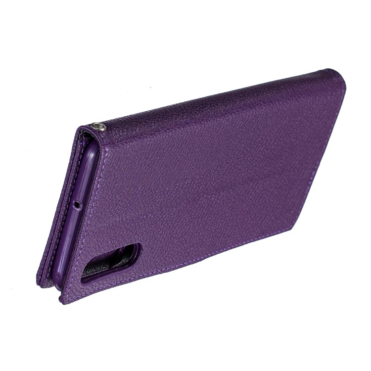 Litchi Skin Leather Wallet Case for Samsung Galaxy A70 - Purple-10