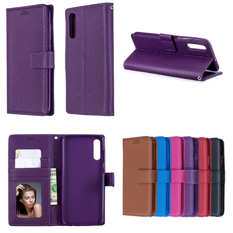 Litchi Skin Leather Wallet Case for Samsung Galaxy A70 - Purple-11