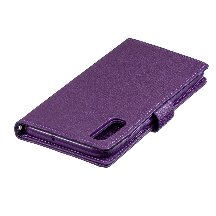 Litchi Skin Leather Wallet Case for Samsung Galaxy A70 - Purple-4