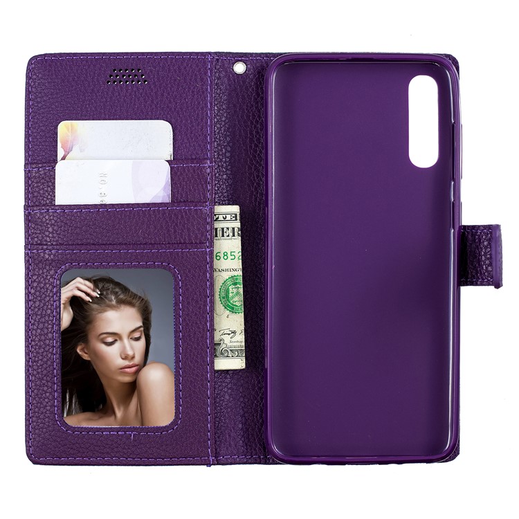 Litchi Skin Leather Wallet Case for Samsung Galaxy A70 - Purple-7