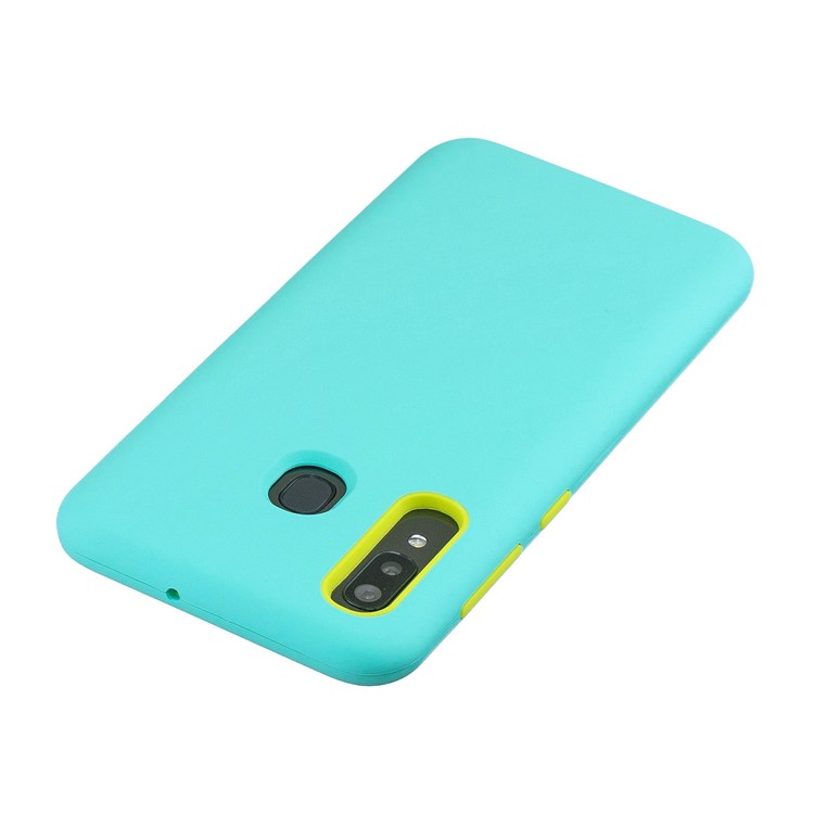 Shock-proof PC+Silicone Rubberized Hybrid Back Shell for Samsung Galaxy A40 - Cyan-6