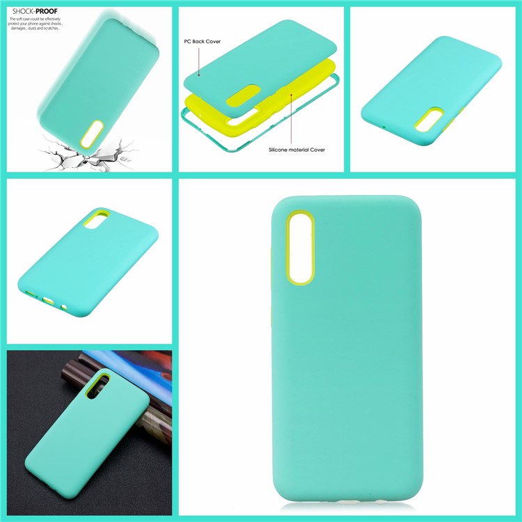 Shock-proof PC+Silicone Rubberized Hybrid Back Case for Samsung Galaxy A70 - Cyan-8