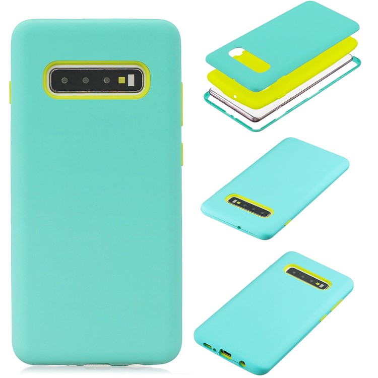 Shock-proof PC+Silicone Rubberized Hybrid Phone Casing for Samsung Galaxy S10 - Cyan-1