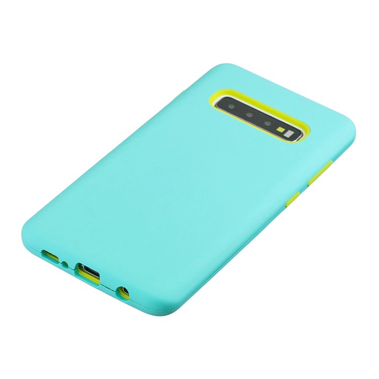 Shock-proof PC+Silicone Rubberized Hybrid Phone Casing for Samsung Galaxy S10 - Cyan-3