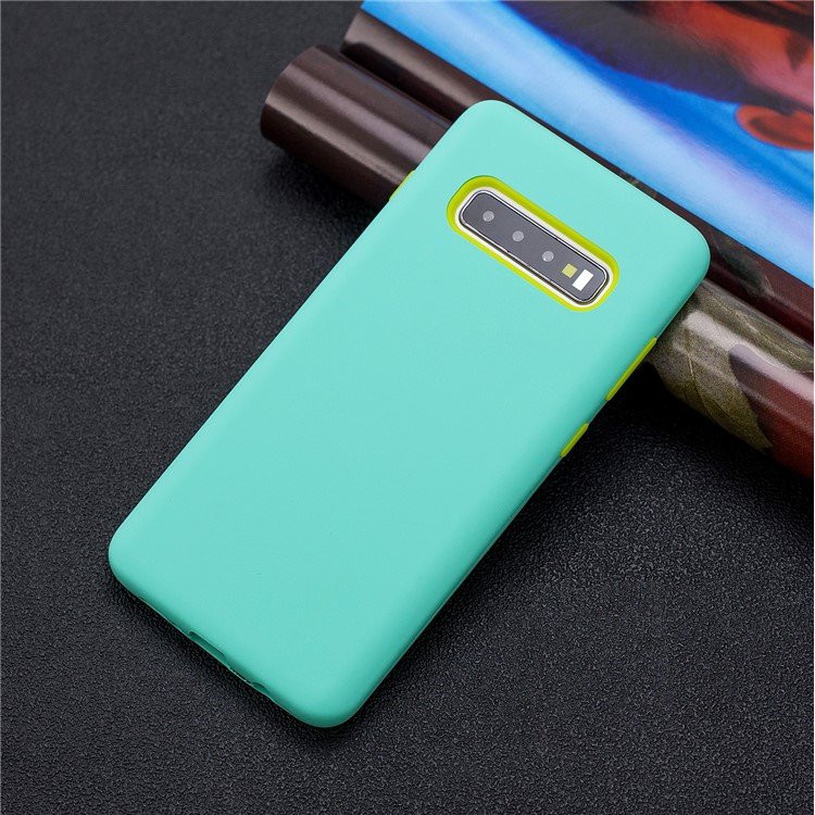 Shock-proof PC+Silicone Rubberized Hybrid Phone Casing for Samsung Galaxy S10 - Cyan-7