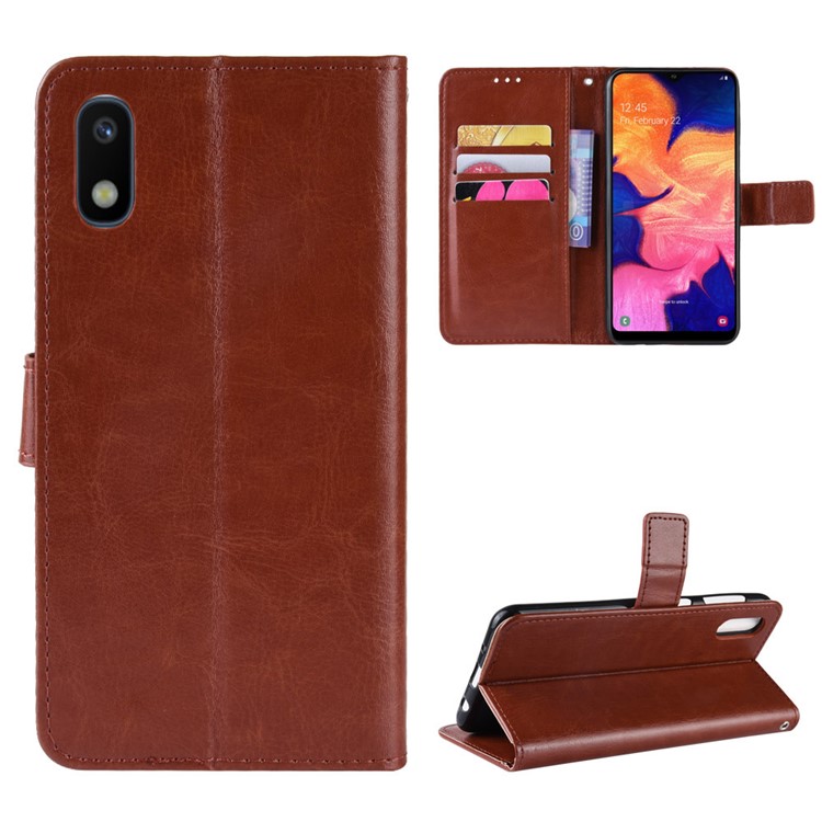 Crazy Horse Leather Stand Wallet Phone Casing for Samsung Galaxy A10e - Brown-1