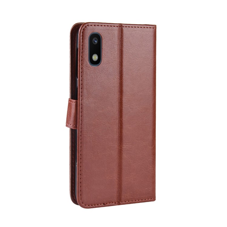 Crazy Horse Leather Stand Wallet Phone Casing for Samsung Galaxy A10e - Brown-6