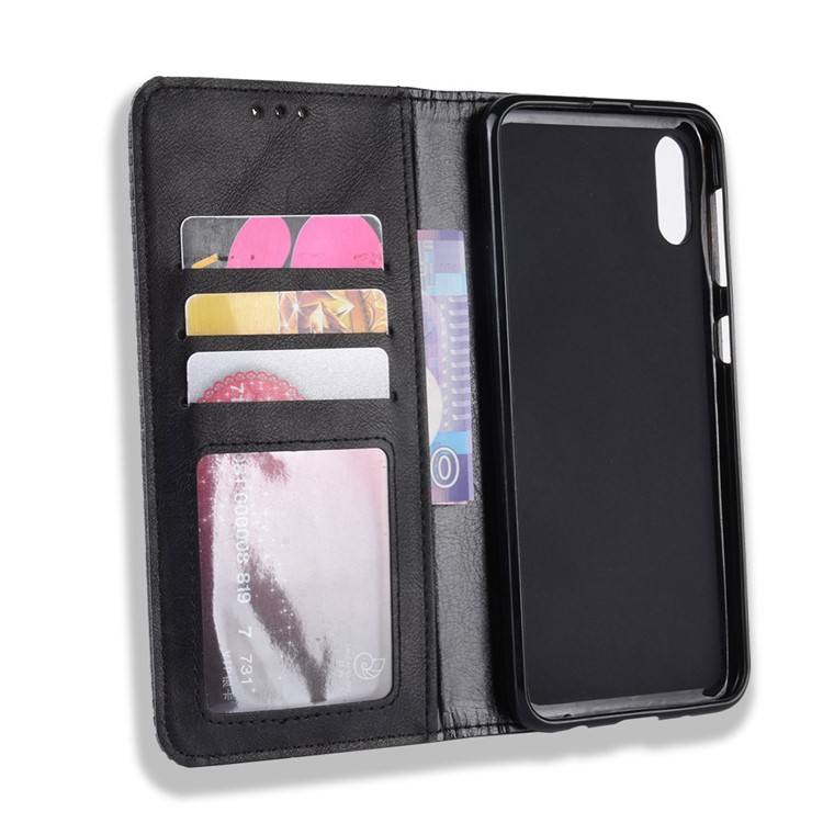 Auto-absorbed Vintage Leather Wallet Phone Shell for Samsung Galaxy A10e - Black-3