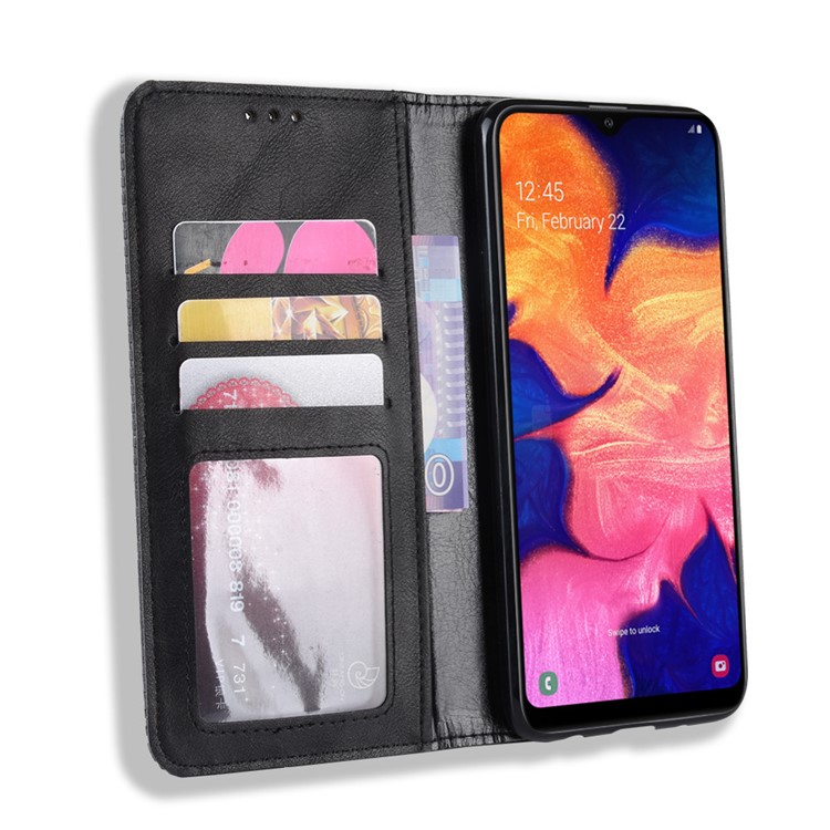 Auto-absorbed Vintage Leather Wallet Phone Shell for Samsung Galaxy A10e - Black-4