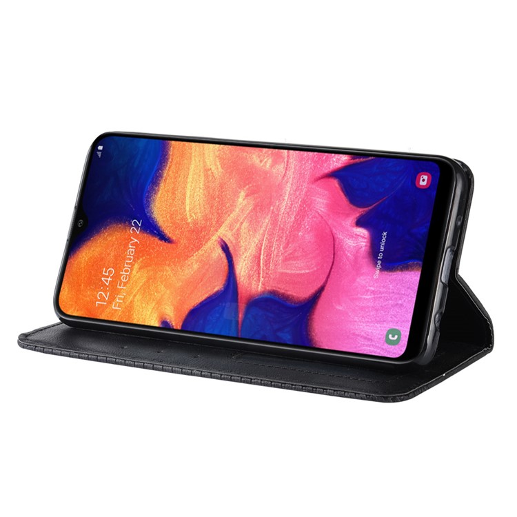 Auto-absorbed Vintage Leather Wallet Phone Shell for Samsung Galaxy A10e - Black-5