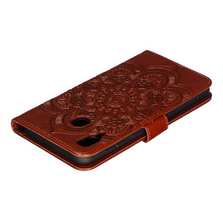 Sparkle Diamond Mandala Flower Imprinting Leather Cover for Samsung Galaxy A30 / A20 - Brown-3