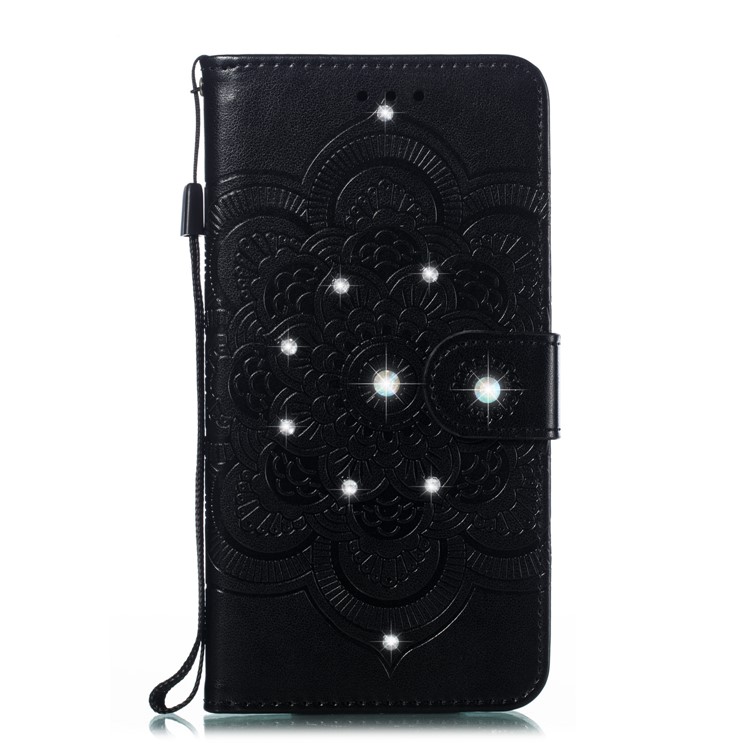 Sparkle Diamond Imprint Mandala Flower Leather Phone Cover for Samsung Galaxy A10 - Black-2