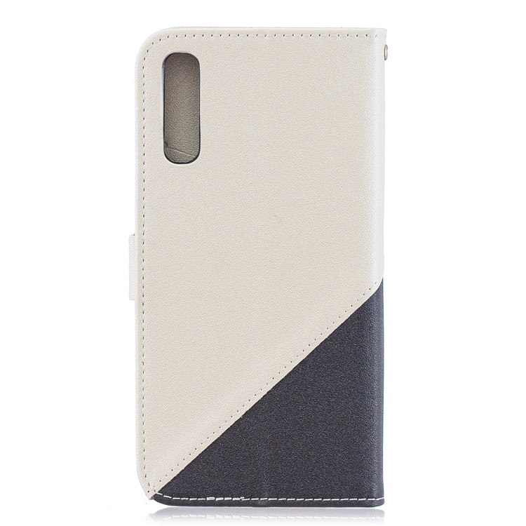 Sand-like Grain Dual-color Splicing PU Leather Wallet Stand Phone Cover for Samsung Galaxy A70 - White-3