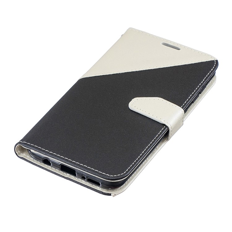 Sand-like Grain Dual-color Splicing PU Leather Wallet Stand Phone Cover for Samsung Galaxy A70 - White-5