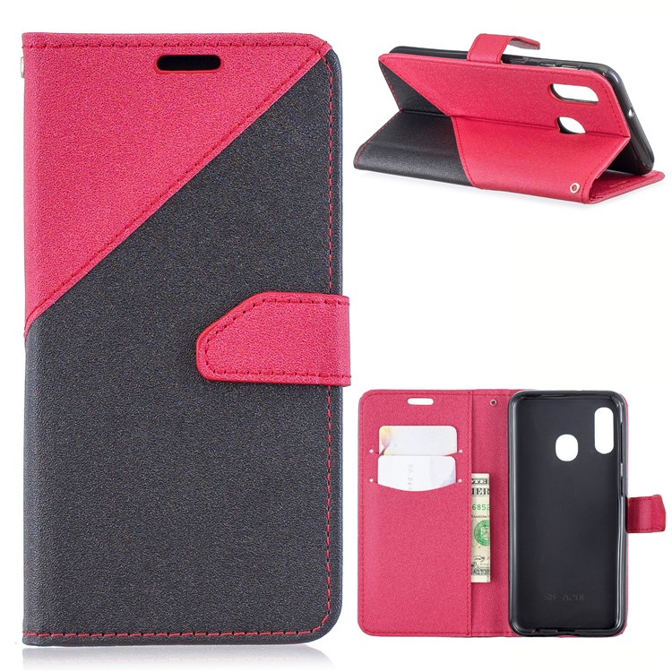 Sand-like Dual-color Leather Wallet Phone Cover for Samsung Galaxy A20/A30 - Rose-1