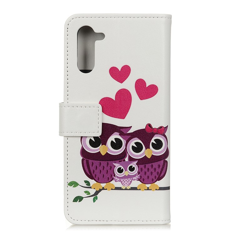 Pattern Printing Leather Wallet Stand Casing for Samsung Galaxy Note10 - Owls and Hearts-2