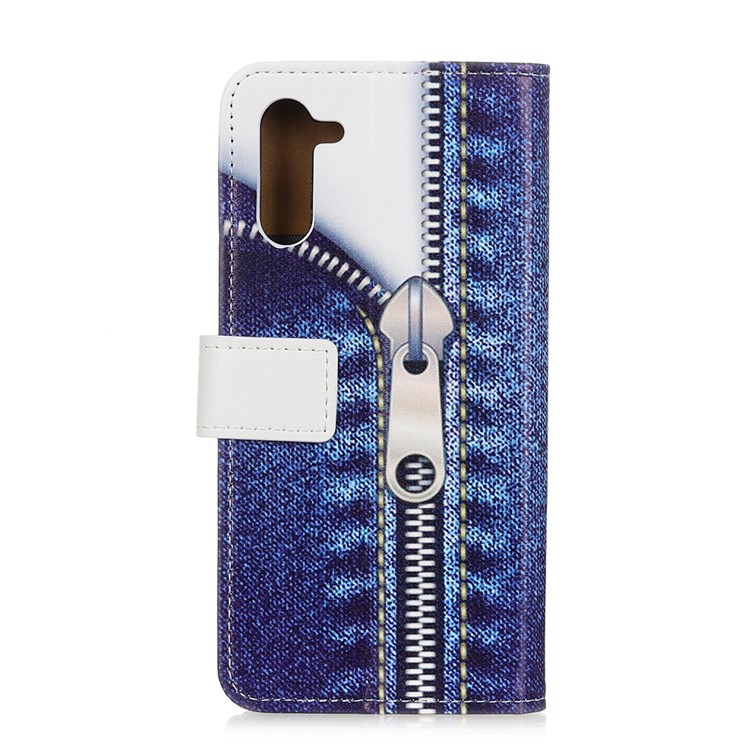 Pattern Printing Leather Wallet Case for Samsung Galaxy Note 10 - Jeans Metal Zipper-2